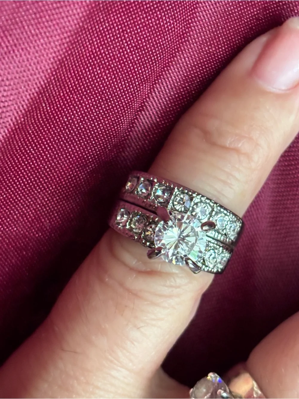 Silver-Tone Bridal Ring Set with Clear Crystals - Classic Sparkle
